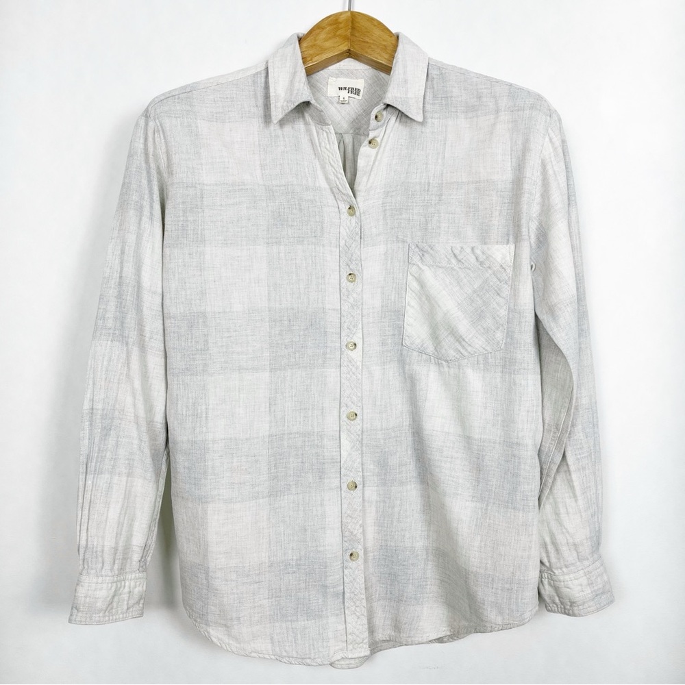 Aritzia Wilfred Free Grey Daphne Flannel Plaid Button Down Shirt Size Small‎